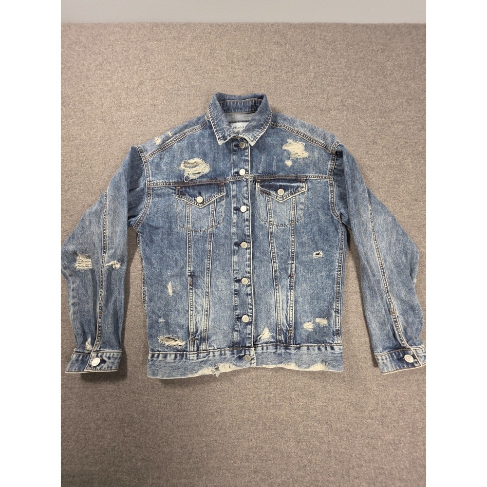 Mudd Trucker Jacket Womens XS Blue Denim Acid Wash Distressed Button Front Y2K